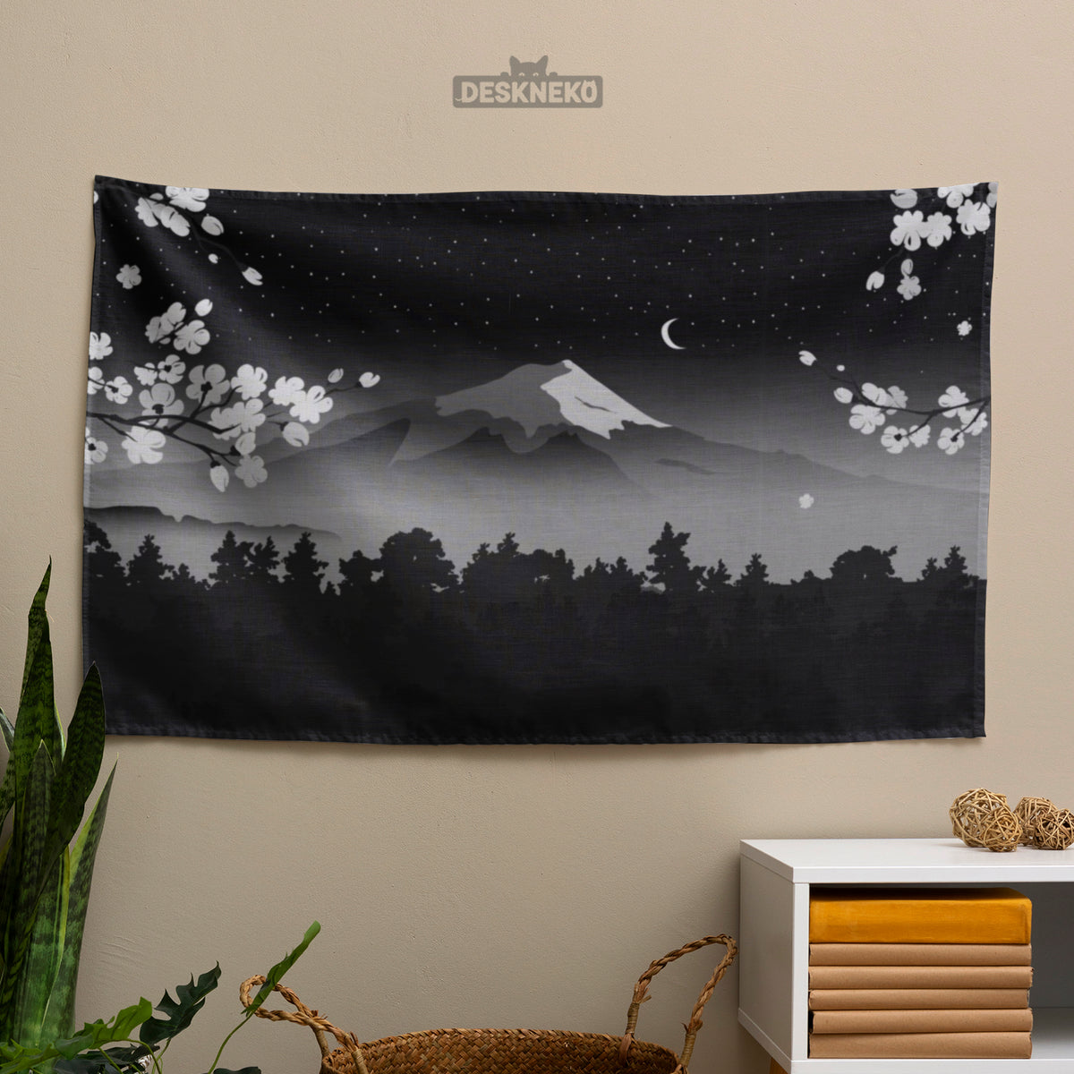 Black mount fuji wall tapestry