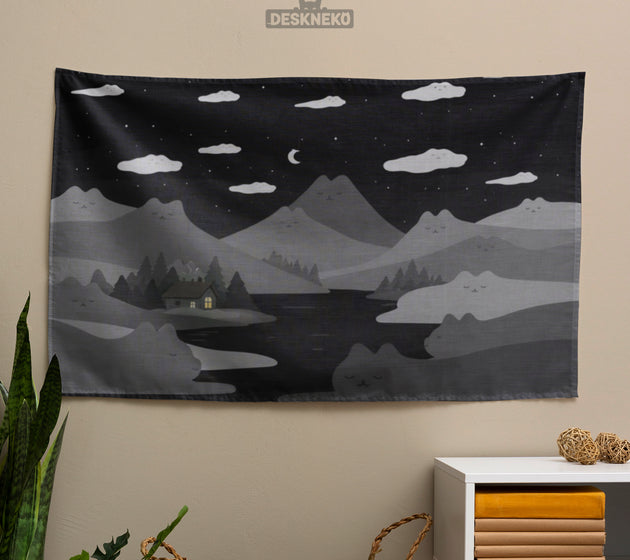 Cute cat mountains wall tapestry