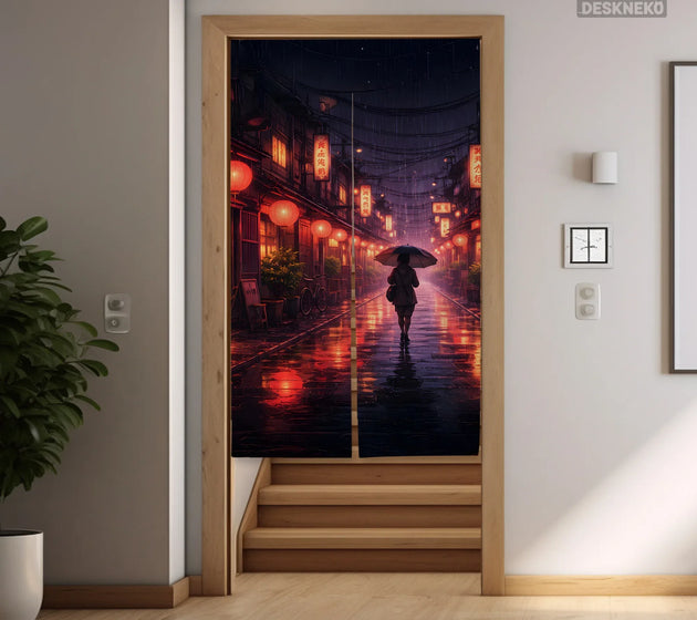 Lofi Anime Alley Noren Door Curtain - Deskneko
