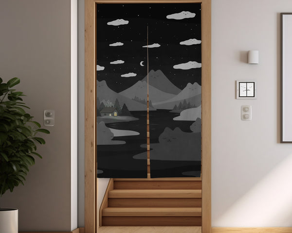 Cute cat mountains noren curtain