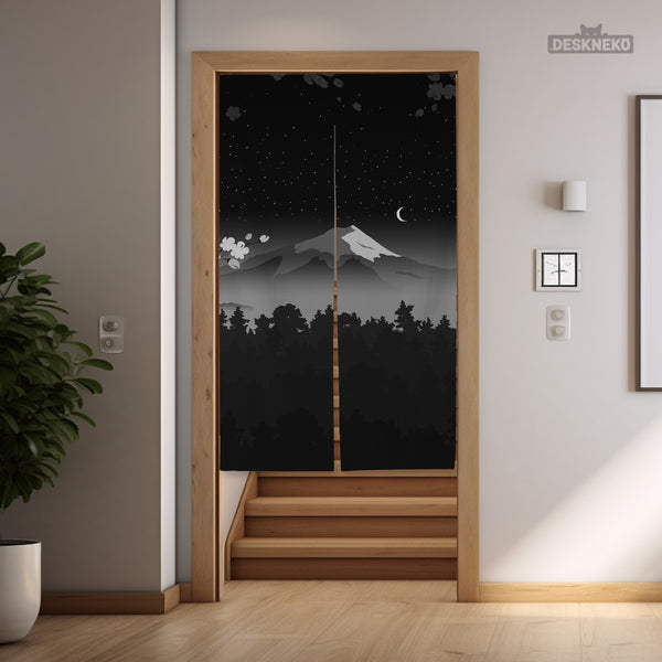 Black Mount Fuji Noren Curtain - Noren Door Curtain - Deskneko - Noren Door Curtains