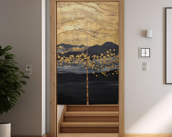 Gold black abstract noren door curtain