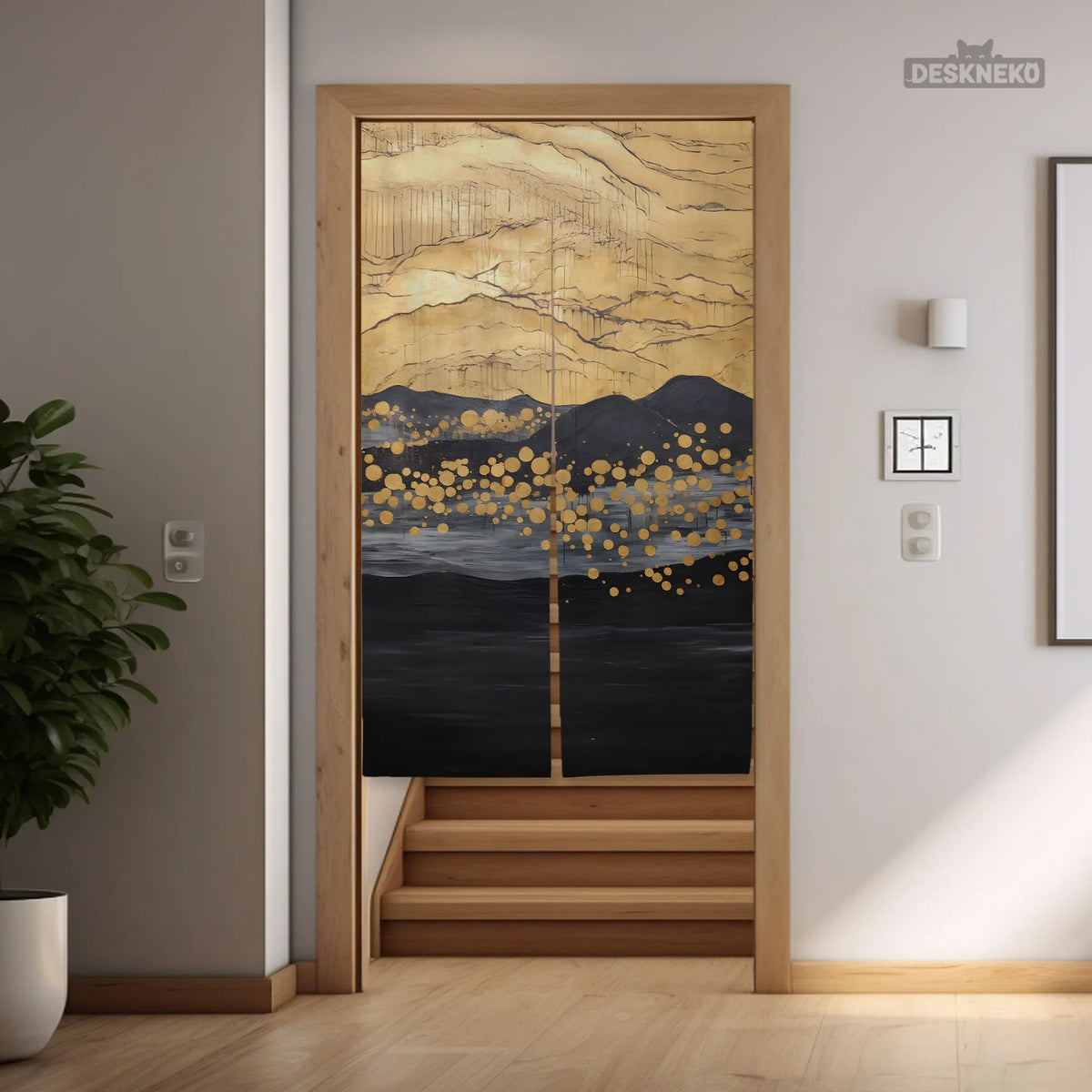 Gold black abstract noren door curtain