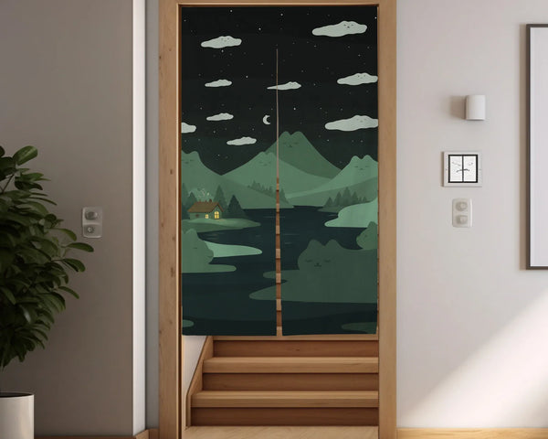 Forest green cat hills noren door curtain