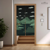 Forest green cat hills noren door curtain