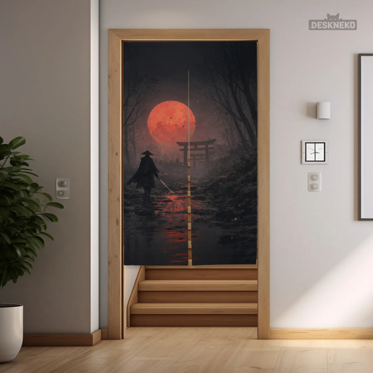 Samurai red moon noren door curtain