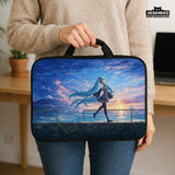 Blue anime laptop sleeve with handle
