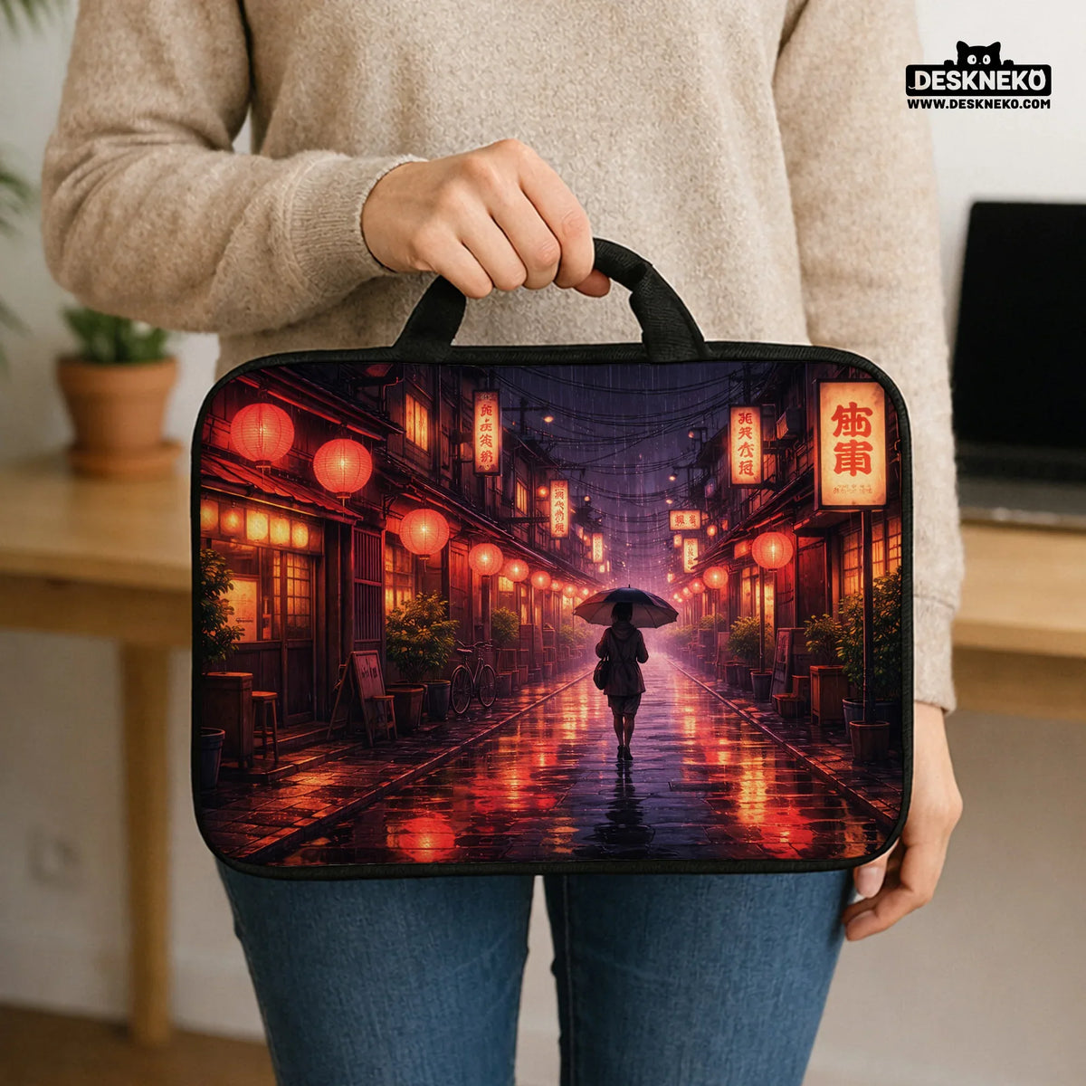 Lofi anime laptop sleeve & bag japanese rainy street aesthetic