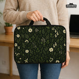 Botanical laptop sleeve & bag with dark green floral pattern