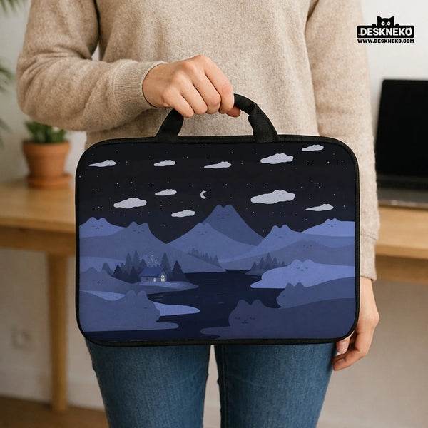 Whimisical Blue Cat Mountains Laptop Sleeve & Bag - Deskneko