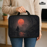 Samurai red moon laptop sleeve & bag with handle and shoulder strap
