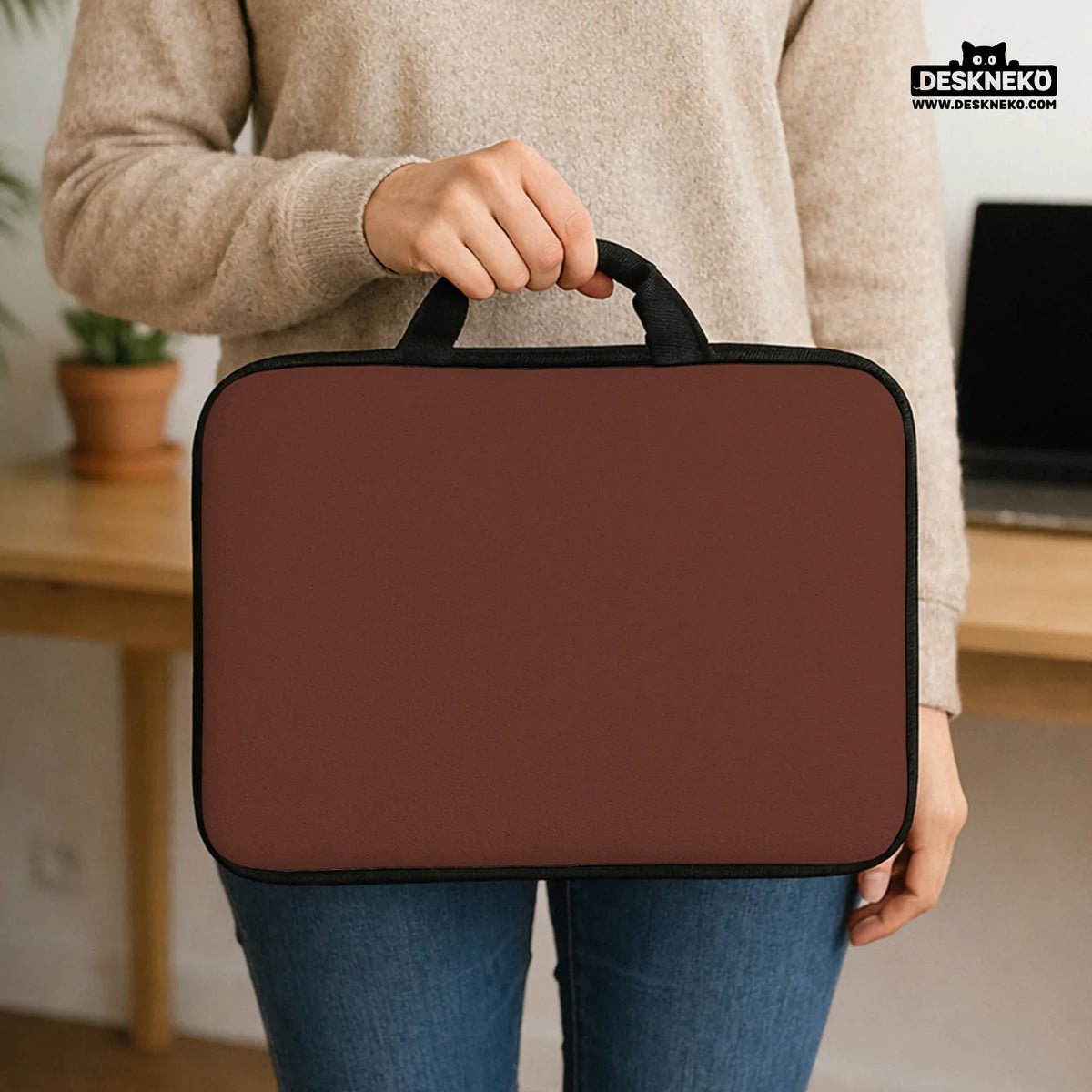 Mahogany laptop sleeve & bag, minimalist brown work case