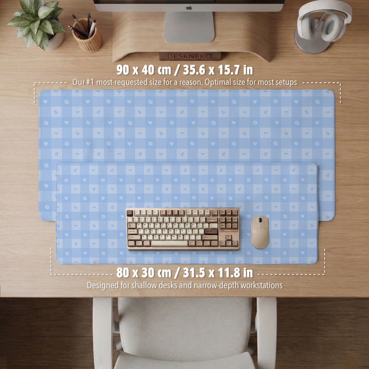 Blue gingham desk mat