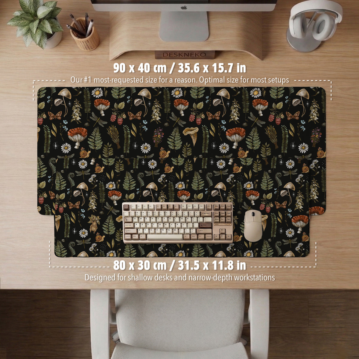 Dark botanical desk mat mousepad