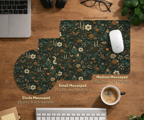 Dark Floral Cottagecore Desk Mat with Botanical Butterflies - Deskneko
