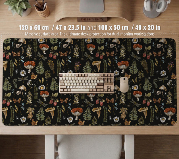 Dark botanical desk mat mousepad