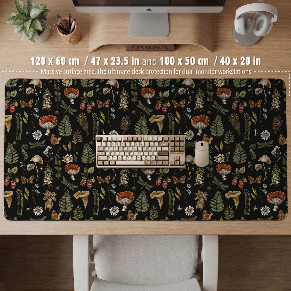 Dark botanical desk mat mousepad