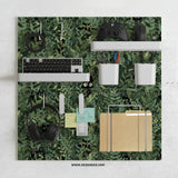Botanical cat desk pegboard organizer, forest green workspace storage