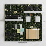 Botanical pegboard organizer with dark green floral pattern