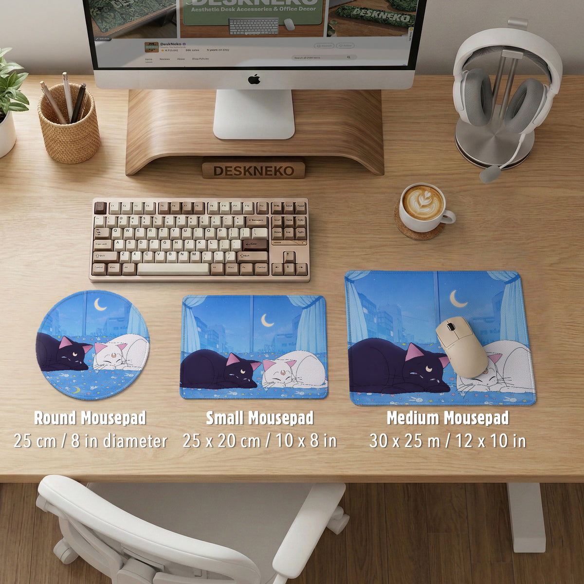 Blue anime aesthetic desk mat mousepad