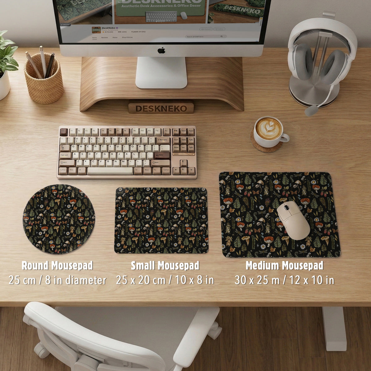 Dark botanical desk mat mousepad