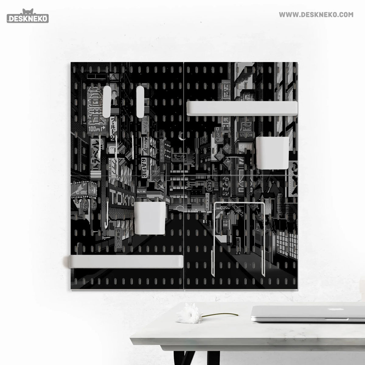 Tokyo Night Pixel Pegboard Organizer, Cyberpunk Wall Storage - Deskneko