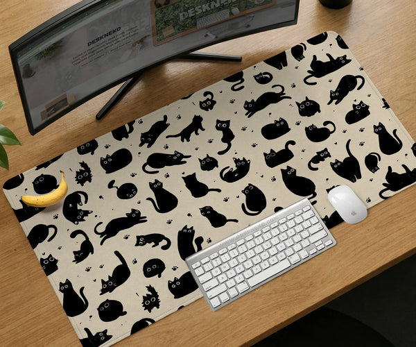 Black Cat Desk Mat, Cute XL Mousepad for Cozy Office and Gaming Setup - Deskneko