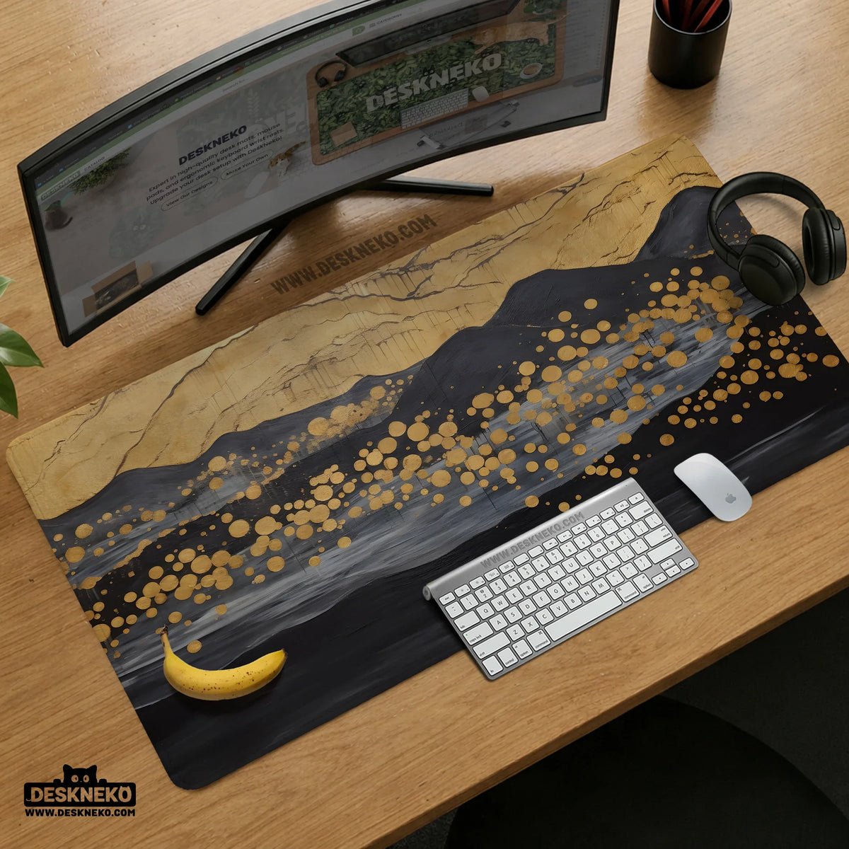 Black gold abstract mountain desk mat & mousepad