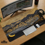 Black gold abstract mountain desk mat & mousepad