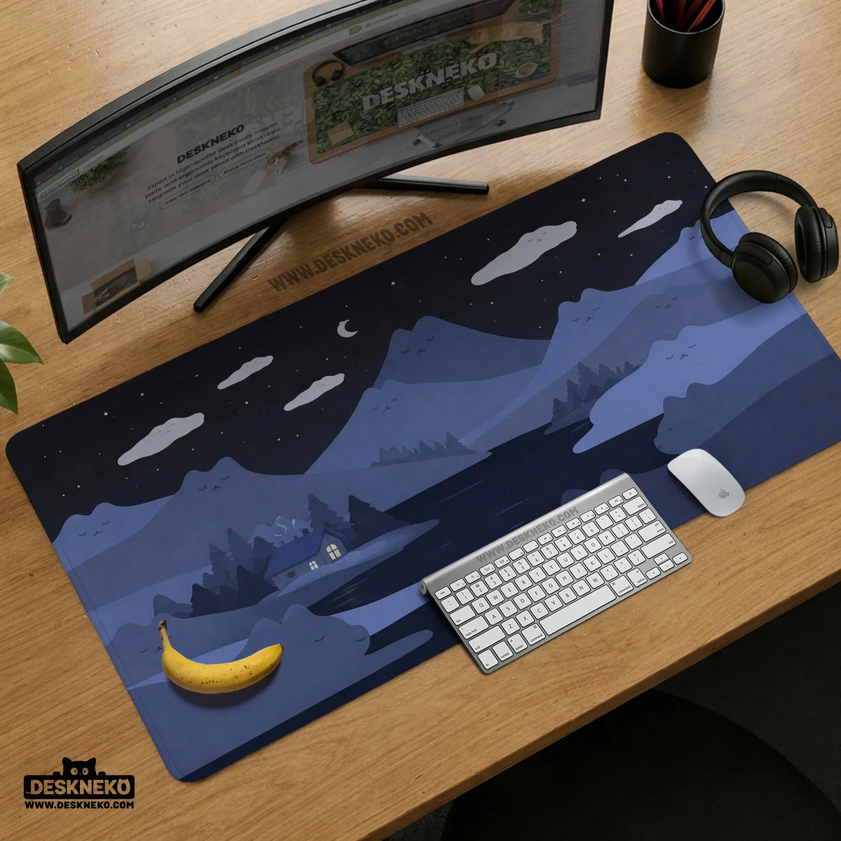 Navy blue cat hills desk mat XXL extended mousepad