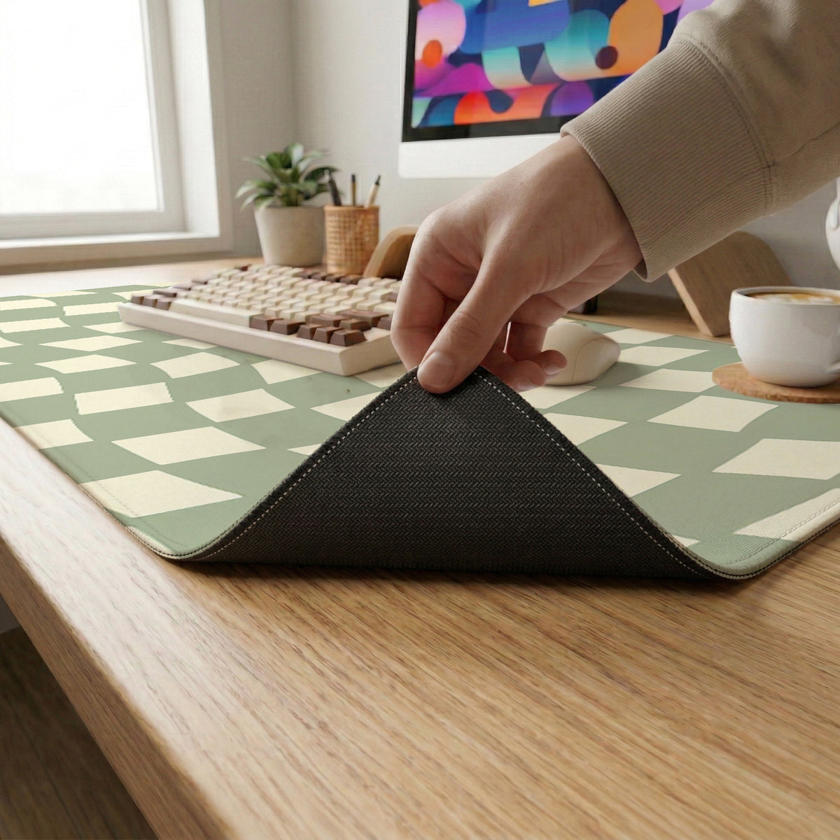 Green checker desk mat