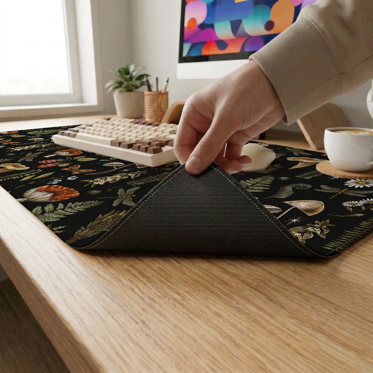 Dark botanical desk mat mousepad