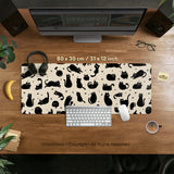 Black cat desk mat, cute XL mousepad for cozy office and gaming setup