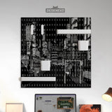 Tokyo night pixel pegboard organizer, cyberpunk wall storage
