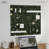 Botanical pegboard organizer with dark green floral pattern