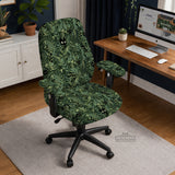 Gaming chair cover, green botanical cat office chair slipcover