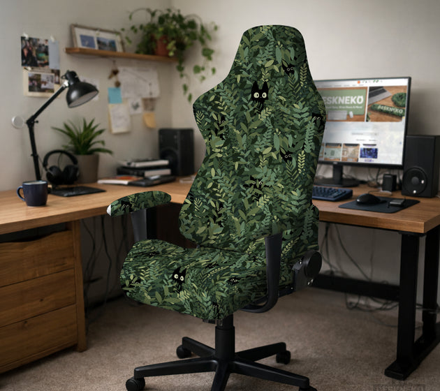 Gaming chair cover, green botanical cat office chair slipcover