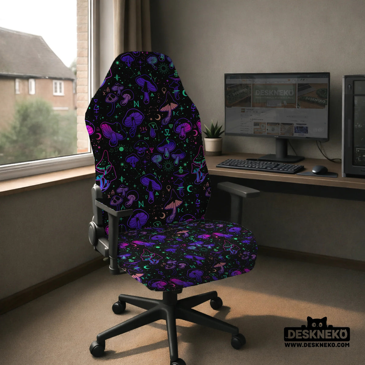 Neon mushrooms chair cover