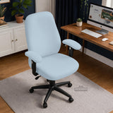 Blue Aura chair cover, coverage and construction view 4. Selected cover option only; chair and accessories not included.