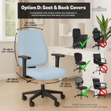 Blue Aura chair cover, coverage and construction view 13. Selected cover option only; chair and accessories not included.