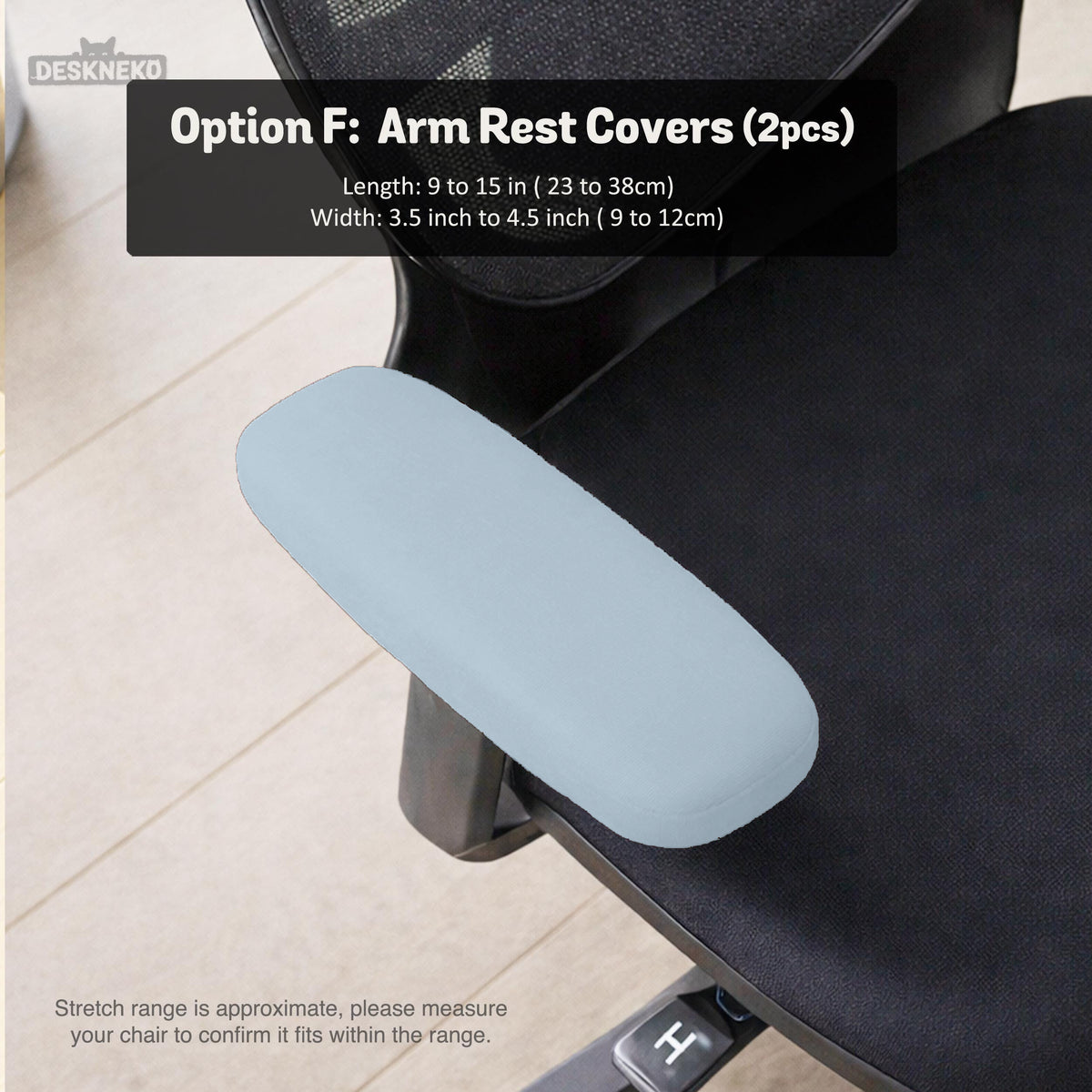 Blue Aura chair cover, coverage and construction view 15. Selected cover option only; chair and accessories not included.