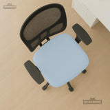 Blue Aura chair cover, coverage and construction view 18. Selected cover option only; chair and accessories not included.