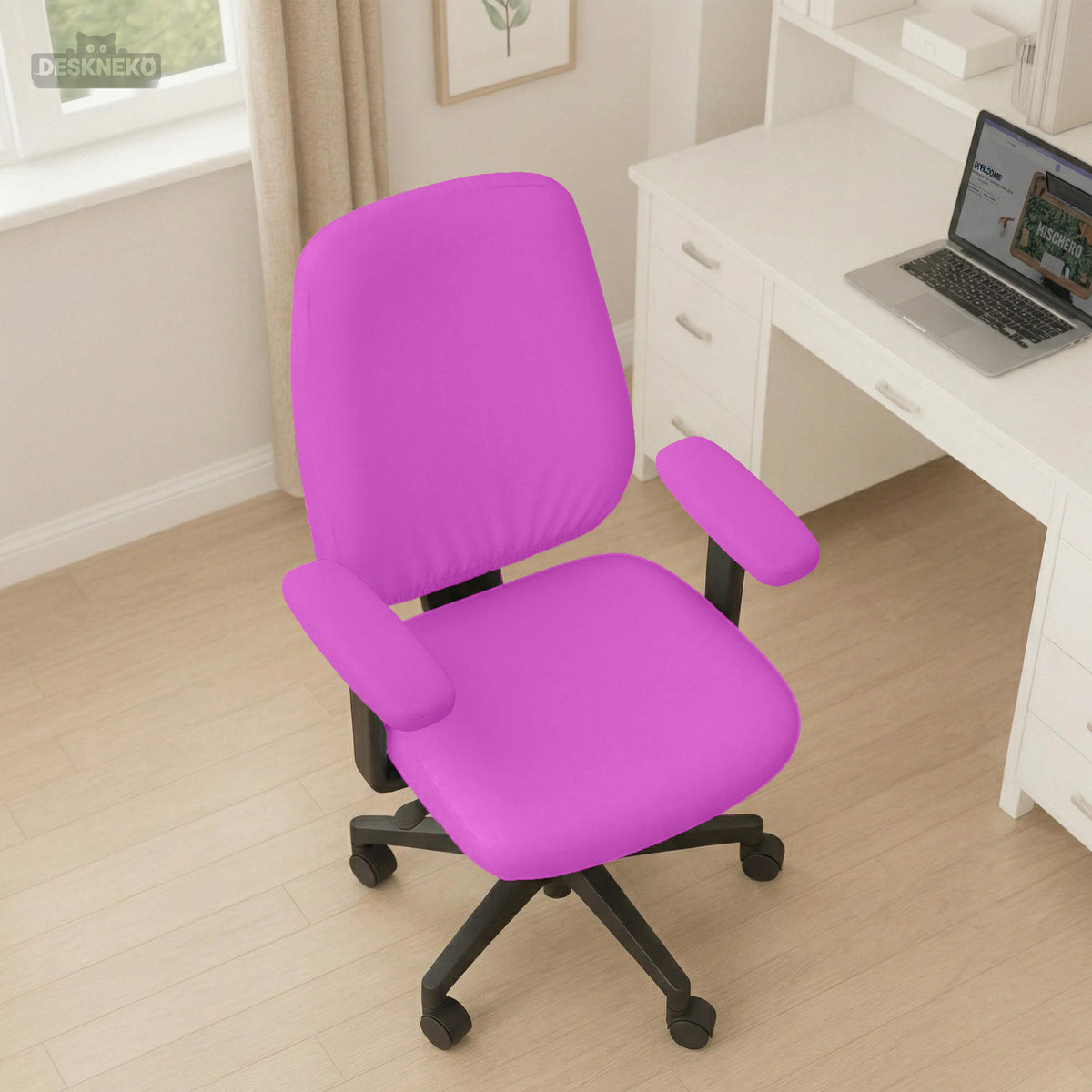 Electric Fuchsia chair cover, coverage and construction view 3. Selected cover option only; chair and accessories not included.