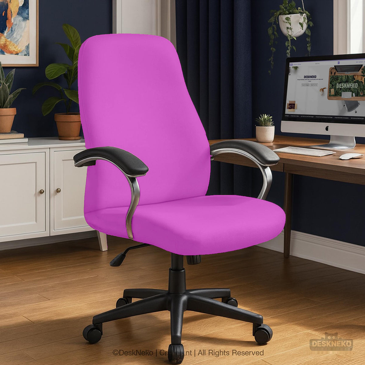 Electric Fuchsia chair cover, coverage and construction view 7. Selected cover option only; chair and accessories not included.