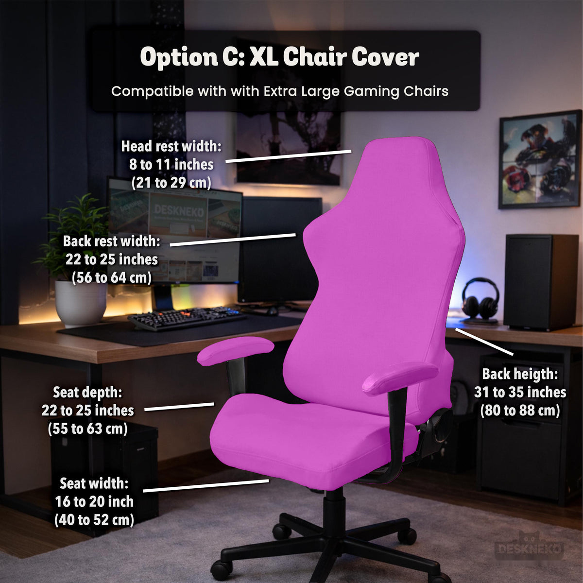 Electric Fuchsia chair cover, coverage and construction view 12. Selected cover option only; chair and accessories not included.