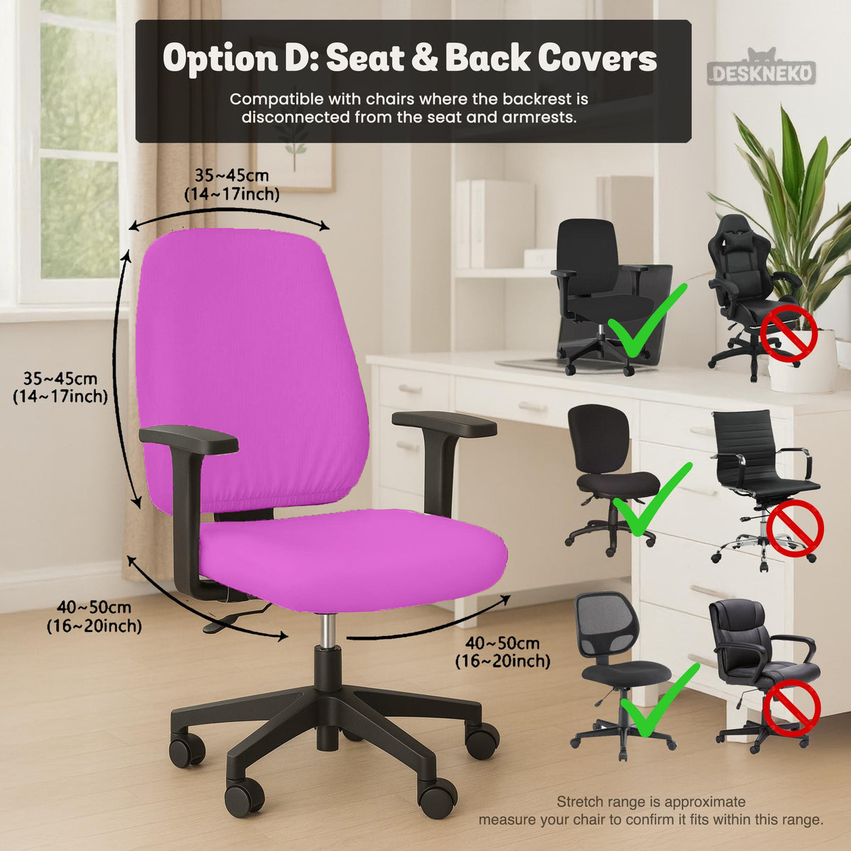 Electric Fuchsia chair cover, coverage and construction view 13. Selected cover option only; chair and accessories not included.