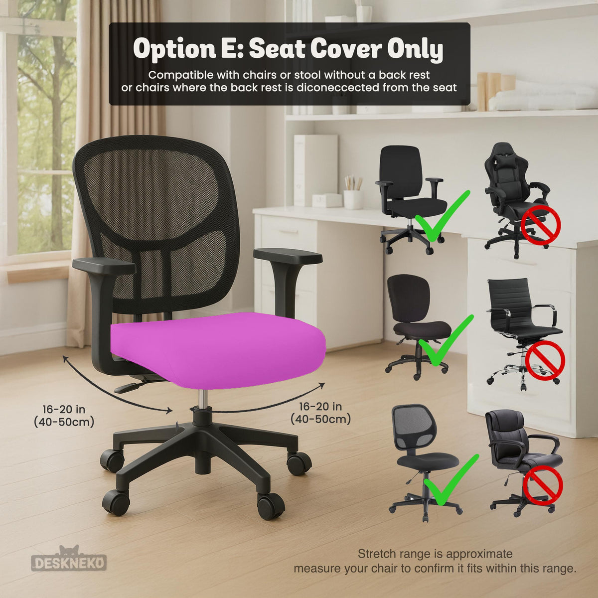 Electric Fuchsia chair cover, coverage and construction view 14. Selected cover option only; chair and accessories not included.