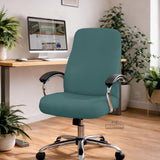 Front view of teal chair covers with visible panel seams. Selected cover option only; chair and accessories not included.
