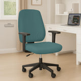 Separate teal seat and back covers on an office chair. Selected cover option only; chair and accessories not included.