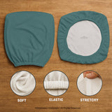 Teal chair covers laid flat to show the outer fabric and elastic edges. Selected cover option only; chair and accessories not included.
